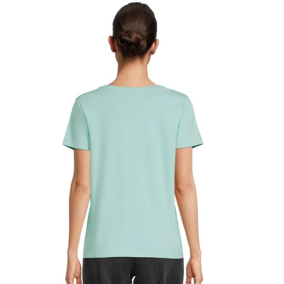 Time and Tru Women's Short Sleeve Core V-Neck Tee Classic Mint - Picture 3 of 5